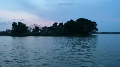 A tranquil lake scene during dusk, capturing the gentle hues of twilight Stock-Footage 314854751