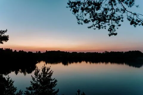 Tranquil Lake Sunset Reflection Stock Photos