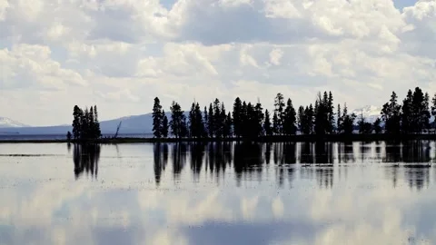 Tranquil Lake with Trees and Mountains Stock Footage 303941751