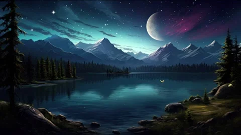 Tranquil Lake under a Cosmic Sky 库存影片 264762169