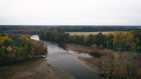 Tranquil Low Tide Aerial View of Choptank River Dock, Maryland Video stock 243912427