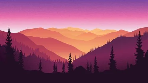 Tranquil Mountain Dawn with Vibrant Sky Stock Illustration