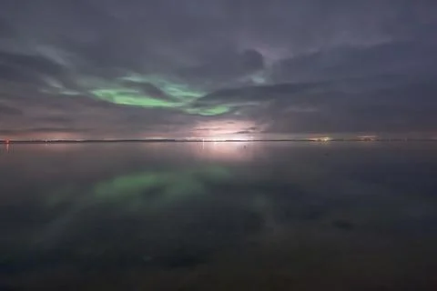 Tranquil Night Landscape with Water Reflection Stock Photos