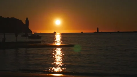 Tranquil orange sunset over the sea. Stock Footage 155169566
