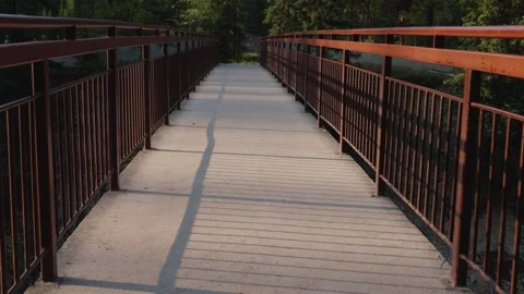 Tranquil Park Bridge Path With Rustic Metal Railings Stock Footage 255545742