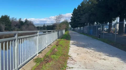Tranquil Pedestrian Pathway Alongside a Water Canal Stock Footage 266840874