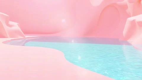 Tranquil Pink Lagoon: A Peaceful River in a Abstract Pastel Land. Stock Footage 330319341
