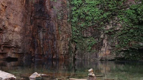Tranquil pool at bottom of Emma Gorge along Gibb River Road Stock Footage 71188652