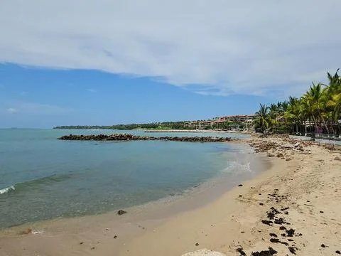 Tranquil Punta de Mita beach, Nayarit, Mexico, with calm ocean, golden sand Stock Photos