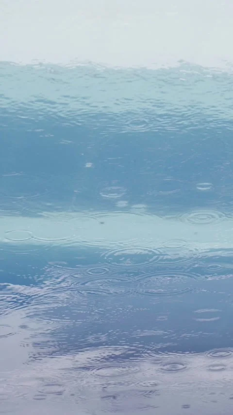 Tranquil Raindrops: Serenity in a Blue Pool Видео 274989963