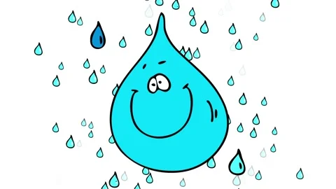 Tranquil rainfall depicting many small water drops behind a heavy blue bubble Stock Footage 132070979