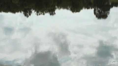 A tranquil reflection of dramatic clouds mirrored on the surface of calm water, Stock Footage 341527502