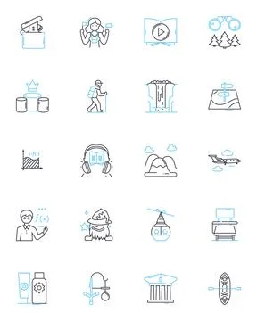 Tranquil respite linear icons set. Calm, Peaceful, Serenity, Relaxation, Retreat Stock Illustration