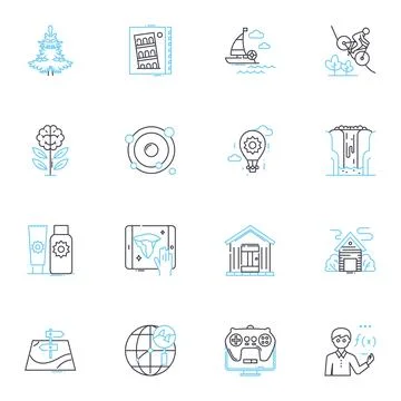 Tranquil respite linear icons set. Calm, Peaceful, Serenity, Relaxation, Retreat Stock Illustration