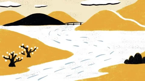 Tranquil River Hand-Drawn Scene Stock Footage 296366009