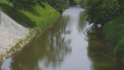 Tranquil River Running Through Brno, Czech Republic Stock Footage 276856221