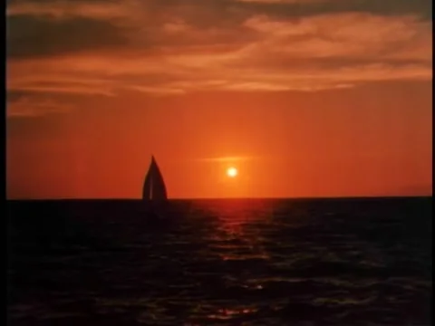 Tranquil scene of boat sailing in an open ocean at sunset Stock-Footage 260255381