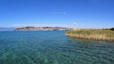 Tranquil scene with cityscape of Ohrid and lake, Macedonia Stock Footage 80724289