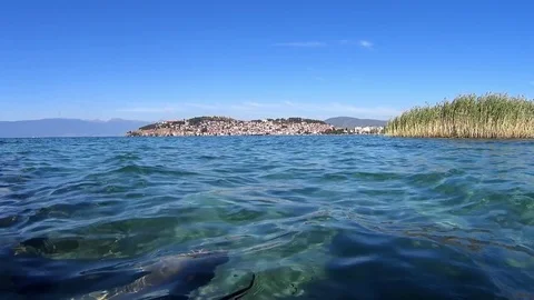 Tranquil scene with cityscape of Ohrid and lake, Macedonia 스톡 동영상 80724503