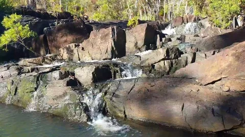 Tranquil scene with water cascading down rocks in slow motion Stock Footage 122356355