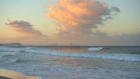 Tranquil sea sunset with beautiful waves and colorful romatic sky Stock Footage 112973962