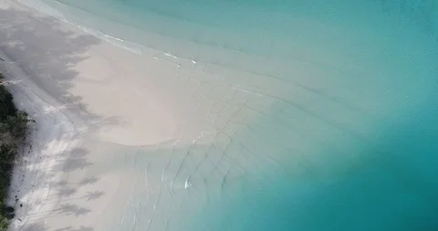 Tranquil sea wave beach with coconut palm tree and white sand Stock Footage 96098093