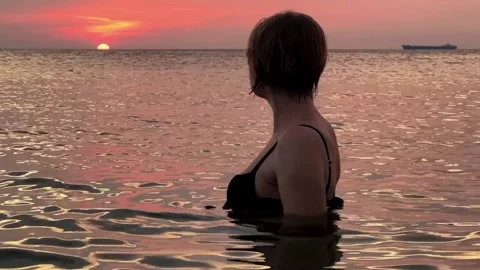 Tranquil Seascape Sunset with Reflective Water Stock Footage 264013366