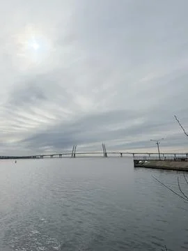 Tranquil Seaside Bridge View Stock Photos
