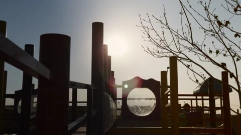 Tranquil silhouette of empty modern outdoor children's playground in public or Stock Footage 336589827