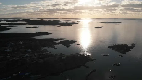 Tranquil Sunset at Coast Landscape, Reflection on Water, Aerial 動画素材 145464869