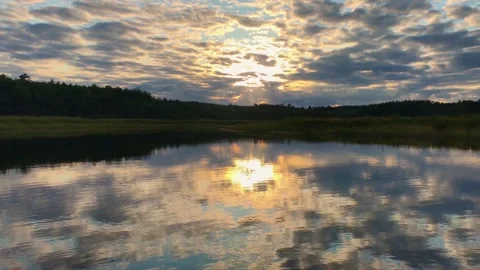 Tranquil Sunset View of River Water Reflection of Clouds and Sky Stock Footage