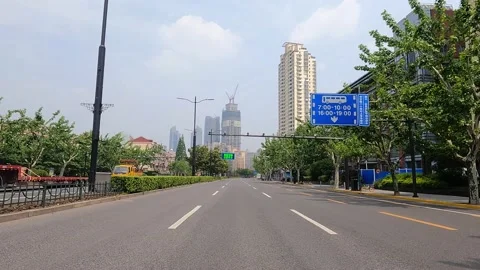 Tranquil tree-lined street in Shanghai is under lockdown Stock Footage 194422432