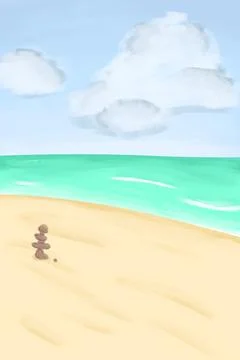 Tranquil Tropical Beach Seascape With Clouds Illustration 스톡 일러스트