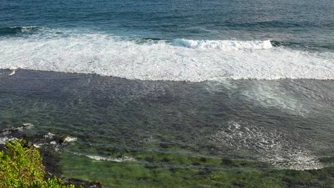 Tranquil Tropical Ocean Scene with Crystal Clear Waters Revealing Submerged Stock Footage 318908437