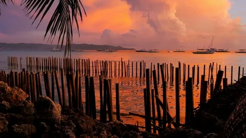 Tranquil tropical sea view at sunset time 動画素材 77457281