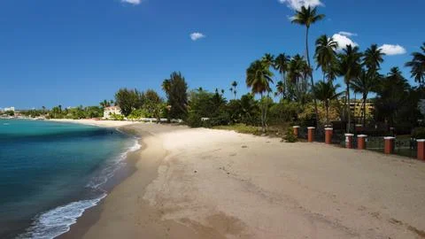 Tranquil view of beach at Playa Los Almendros in Rincon Puerto Rico 스톡 사진