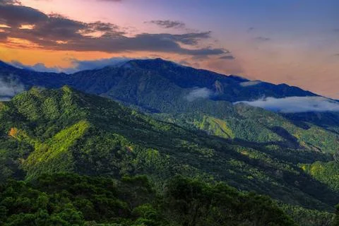 Tranquil view, Clear stripe pattern mountain and charming warm sky light. Stock Photos