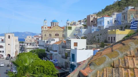 A tranquil view of Kalymnos architecture under the Greek sun, showcasing tr.. Stock Footage 292118064