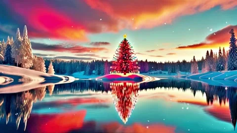 Tranquil view of view of the sunset and sky reflecting on the lake in winter Video stock 258643416