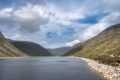 A tranquil viewpoint featuring a stunning Silent Valley Reservoir, beautifull Stock Photos