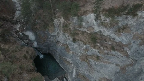 Tranquil waterfall from High point of view in the Bavarian Alps 1 Stock Footage 126314493
