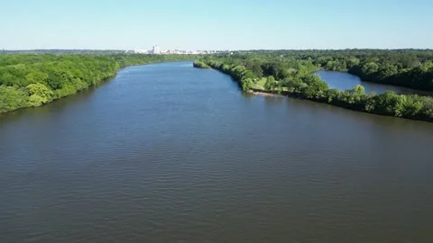Tranquil Waters: 4K Drone Footage of Gun Island Chute in Alabama River Stock Footage 239959652