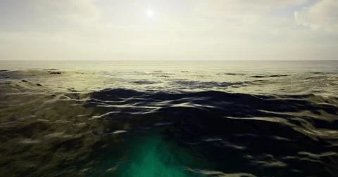 Tranquil waters reflect the sun on a calm day at sea near the horizon Ilustración de archivo