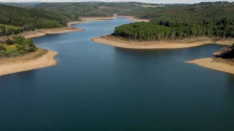 Tranquil Waters Reservoir With Dense Forest. Aerial Stock Footage 235817864