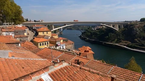 Tranquil Waters: A Stroll by the Douro River Stock Footage 285532556