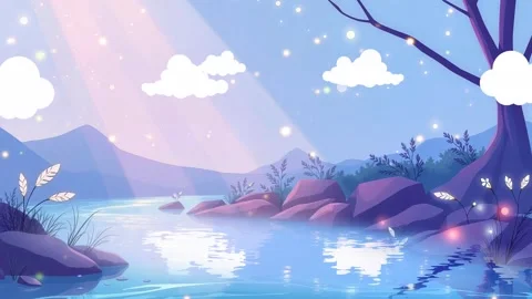 Tranquil Waterscape Harmony: Mountains, Rocks, and Trees Reflected in a Calm, C Stock Footage 306505440
