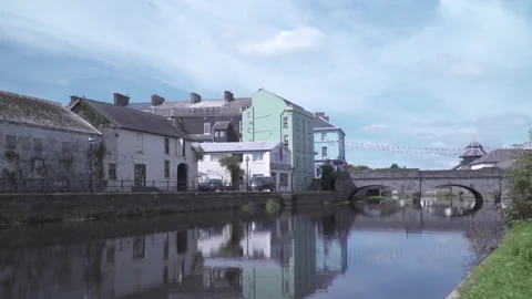 Tranquil Welsh Town with Bridge and River Stock Footage 293083352