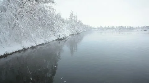 Tranquil winter lake in Karelia, Russia Stock Footage