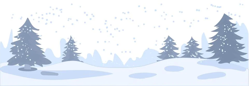 A tranquil winter landscape featuring snow-covered trees and gentle snowfall on Stock Illustration