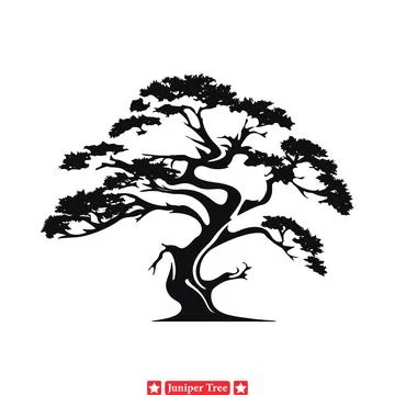Tranquility Among Junipers  Elegant Silhouettes for Relaxing Artworks Stock Illustration